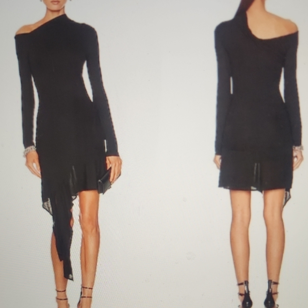 Helmut Lang Scala Asymmetrical Black Mini Dress Size XL